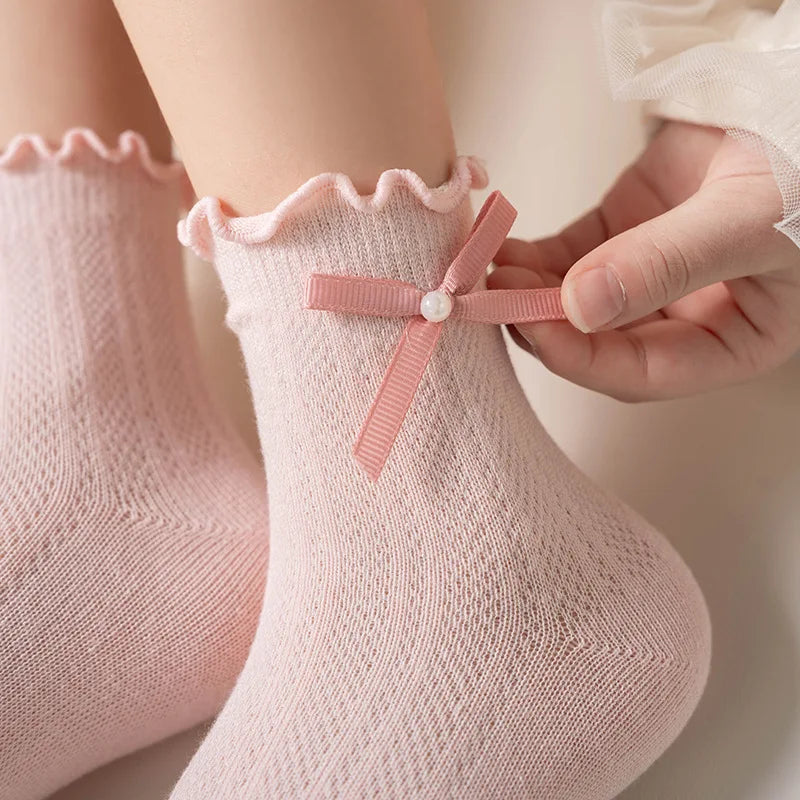 3 Pairs/lot Kids Socks Bowknot Princess Spring Summer Cotton Girls Socks Cute Children Baby Little Girl Clothing Accessories
