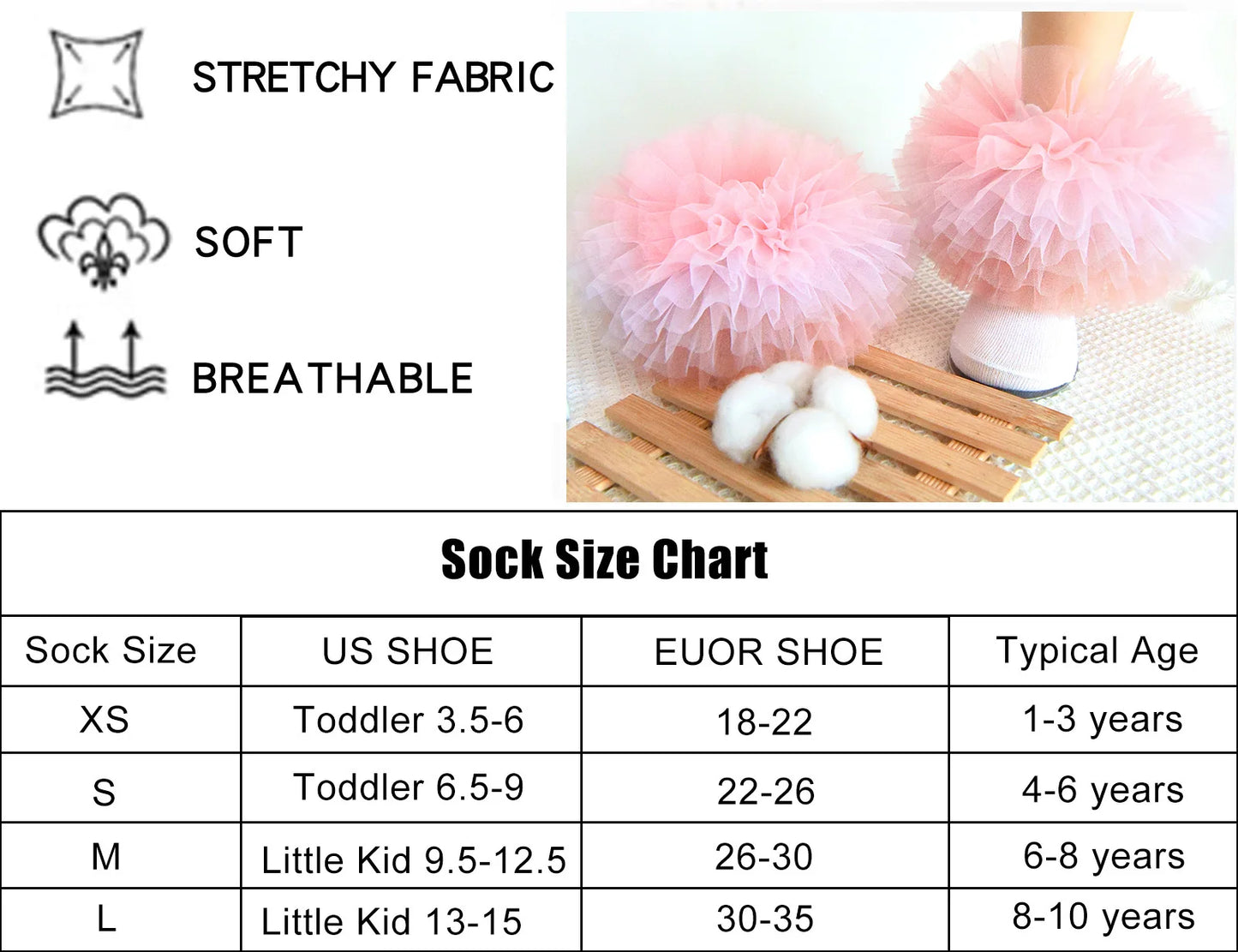 Girls Ruffle Socks Large Ruffled Edge Lace Trimmed Cotton Socks Small/Large Child