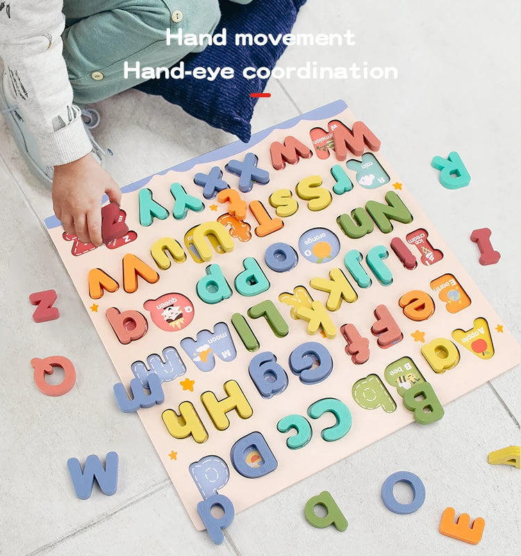 Wooden Educational Abc Puzzle Upper Case and Lower Case Letters for Birthday Gifts Boys Girls Family Game Children Preschoolers