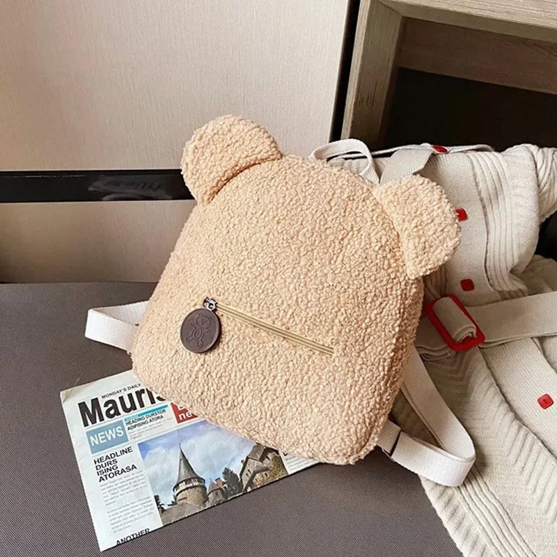 Cute Bear Ear Plush Backpack for Kids Adult Lamb Fleece Shoulder Bag High-capacity Korean Parent-Child Bags Boys Girls Backpacks