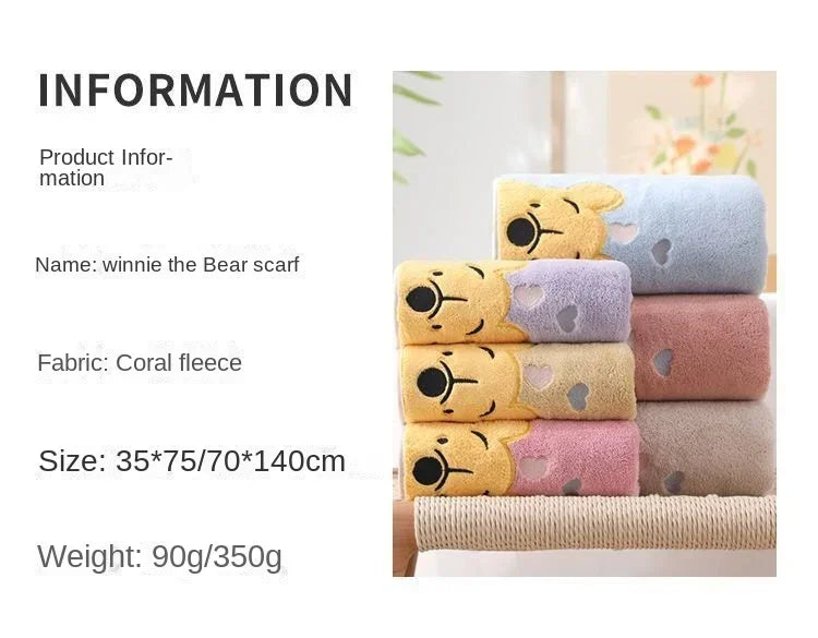 35x75cm/70x140cm Winnie Bear Towel Bath Towel Soft and Absorbent Coral Velvet Towel Home Wash Towel Children's Cartoon Bath Towe