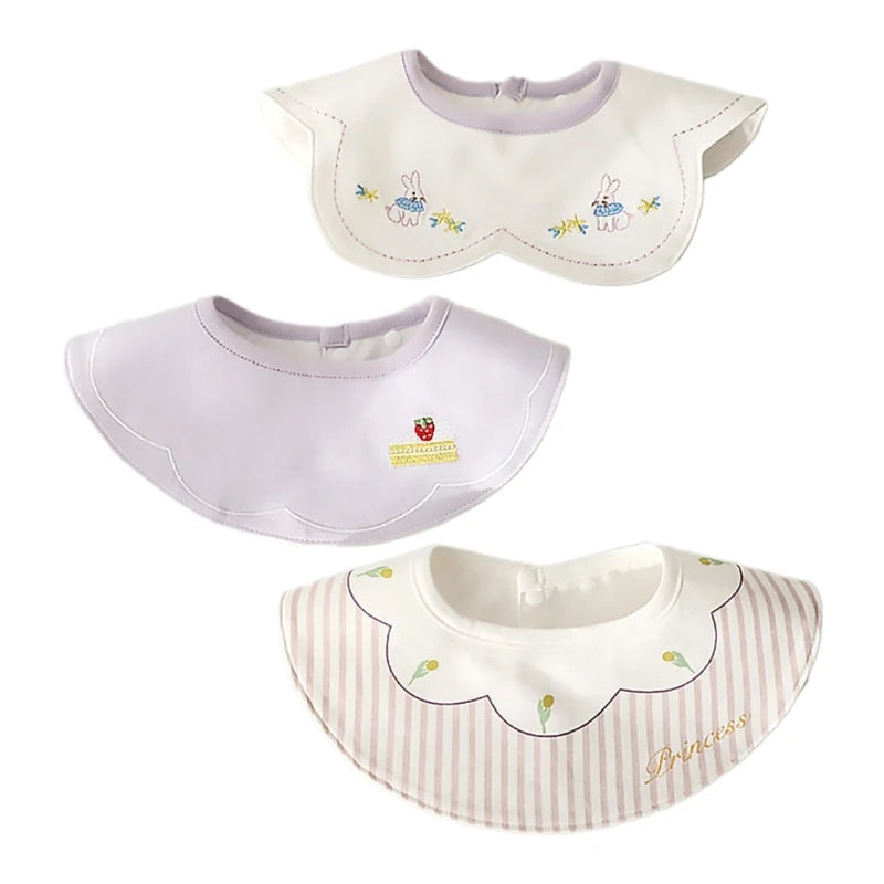 3Pcs Set Japanese Style Infant Toddlers Baby Bibs Cotton Cartoon Embroidery Newborn Burp Cloths Boys Girls Saliva Towel