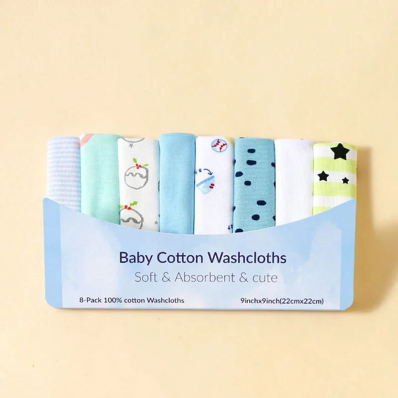 8 Piece Baby Saliva Wipes 100% Cotton Soft and Comfortable Shower Towels Newborn Bath Time Baby Wipes Cloths Handkerchief