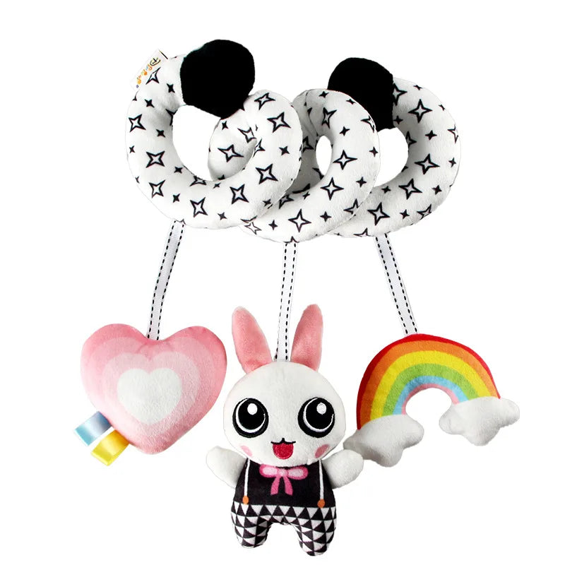 Newborns Spiral Hanging Activity Stroller Toy Baby Carseat Toy Black & White Lion Koala Rattle for Crib Mobile Sensory Toy Gift