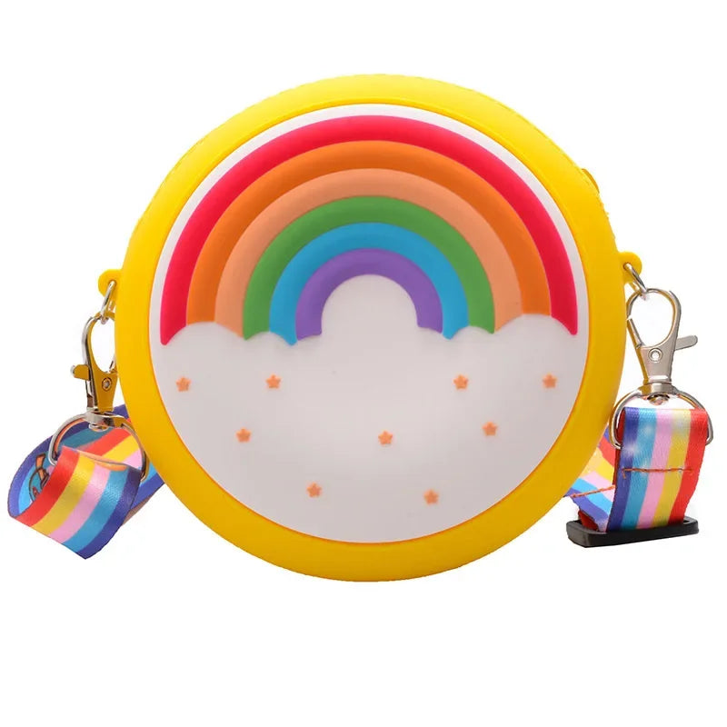 Round Donut Crossbody Bag Child Child Girl Children Shoulder Bag Adjustable Strap Vacation Travel Rainbow Printed Pocket Package