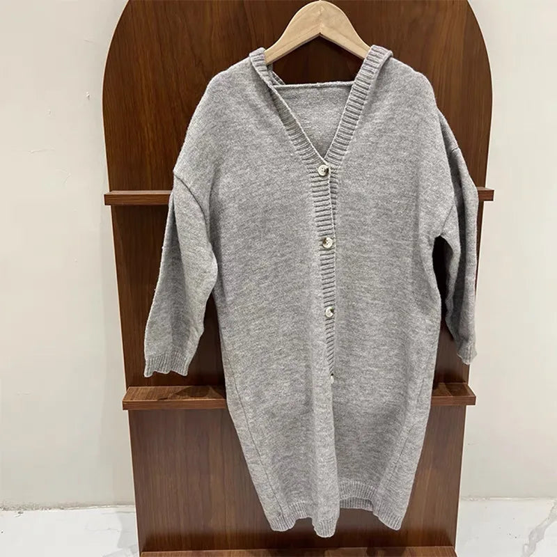 Girls Fashion Cardigan Jackets New Kids Spring Autumn Casual Coats Children Hooded Trend Long Jumper Versatile Knitted Clothing