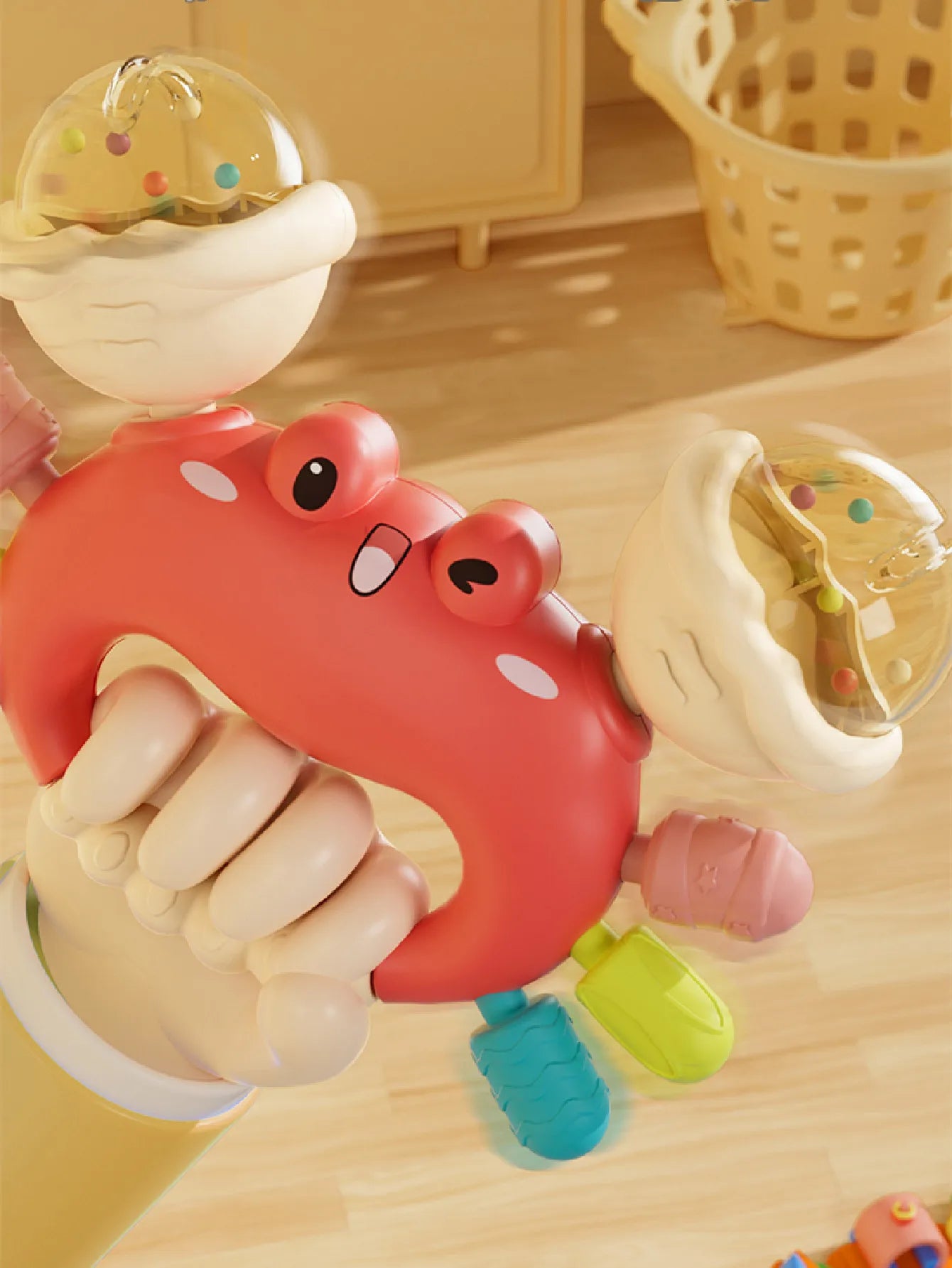 1pc Hand Rattle Portable Sensory Teething Toy Sand Hammer Crab Hand Grip Toys Early Educational Toys for Boys and Girls Gift