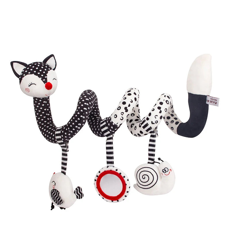 Newborns Spiral Hanging Activity Stroller Toy Baby Carseat Toy Black & White Lion Koala Rattle for Crib Mobile Sensory Toy Gift