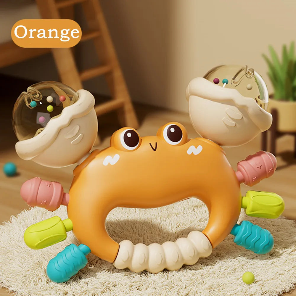 1pc Hand Rattle Portable Sensory Teething Toy Sand Hammer Crab Hand Grip Toys Early Educational Toys for Boys and Girls Gift