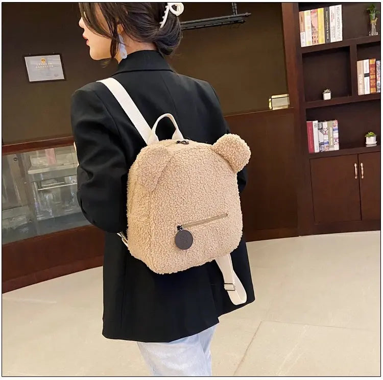 Cute Bear Ear Plush Backpack for Kids Adult Lamb Fleece Shoulder Bag High-capacity Korean Parent-Child Bags Boys Girls Backpacks