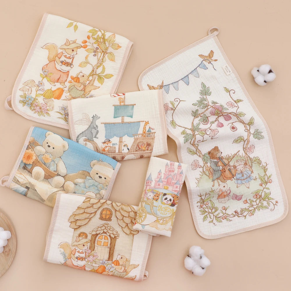 Cotton Muslin Baby Face Towels Long Burp Cloth for Newborn 6Layers of Gauze Children's Towel Kindergarten Hand Towels Baby Items