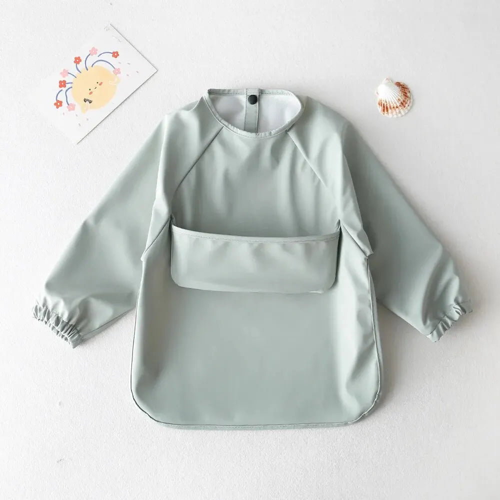 1pcs Solid Color Painting Smock Baby's Soft Waterproof Long Sleeve Art Smock Feeding Bib Apron for Kids Accessories