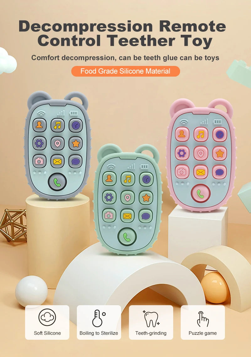 2024 New Baby Teether mobile phone Shape Silicone Teether Teething Toy Kids Sensory Educational Toy baby gift set