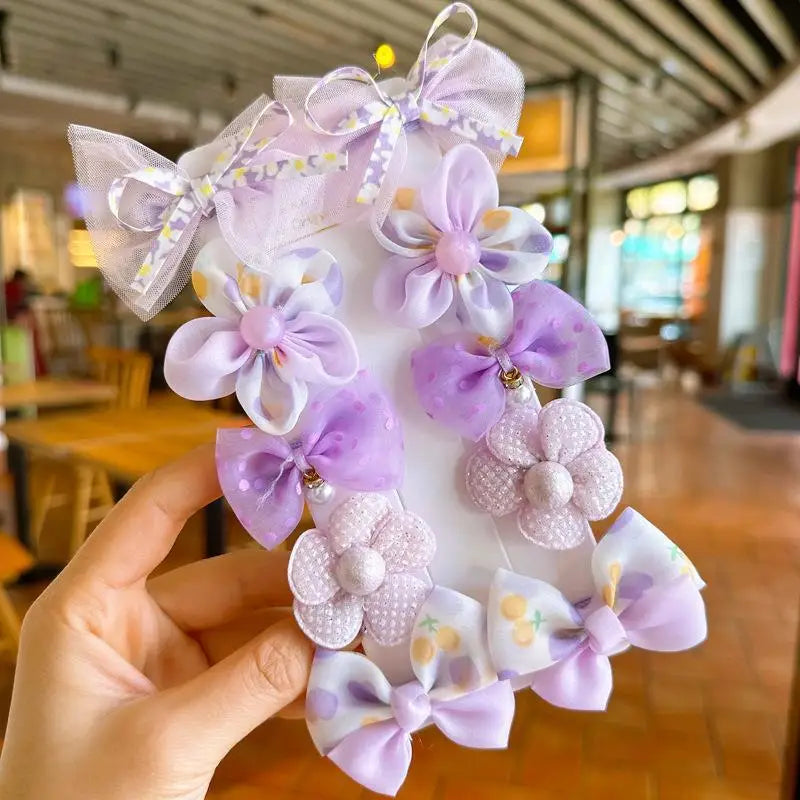 10Pcs/Set Cute Bows Baby Hairclips Lace Flower Children Girls Hairpins Hairdresses Baby BB Clip Gifts