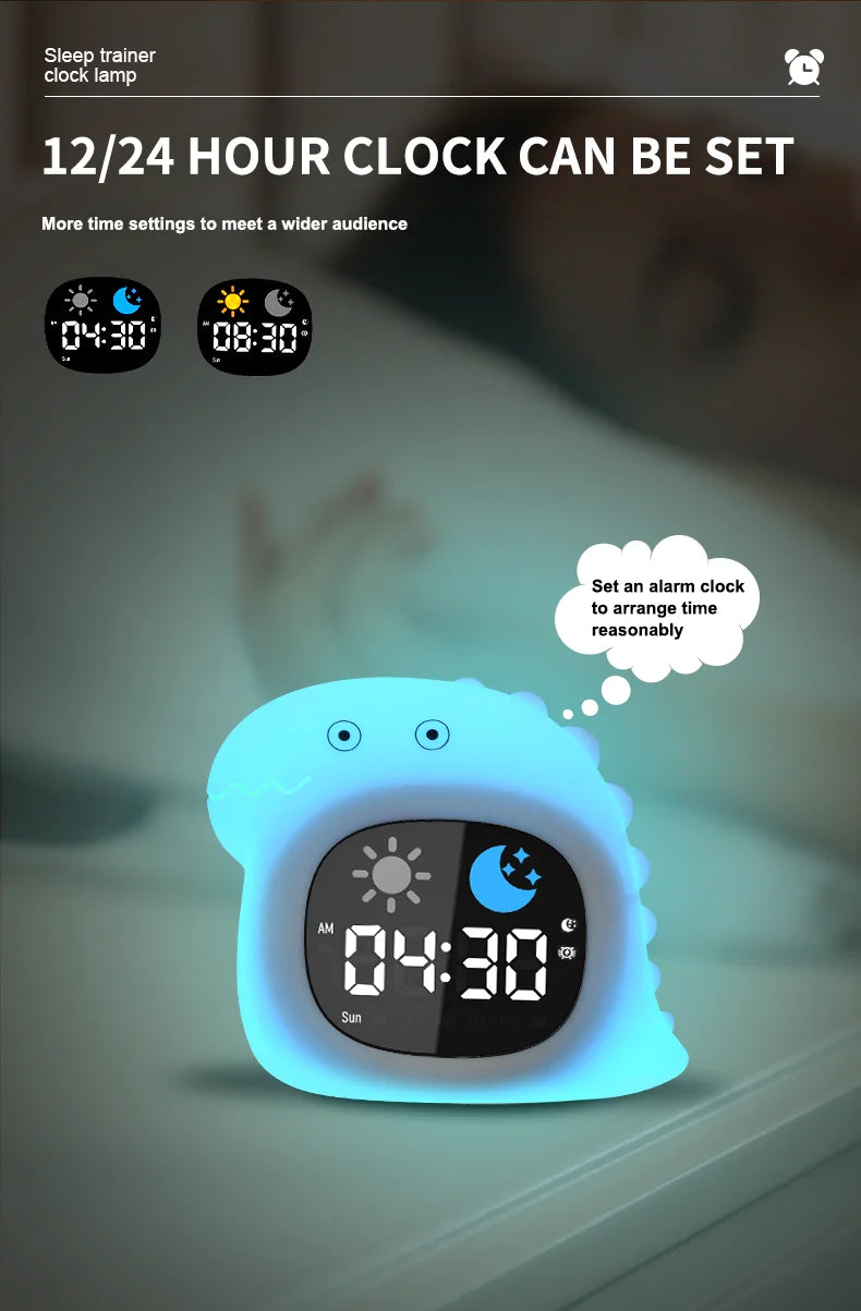 1 Adorable Dinosaur-shaped Silicone Alarm Clock with 6 White Noise Machine Sounds & Colorful Lights for Better Sleep