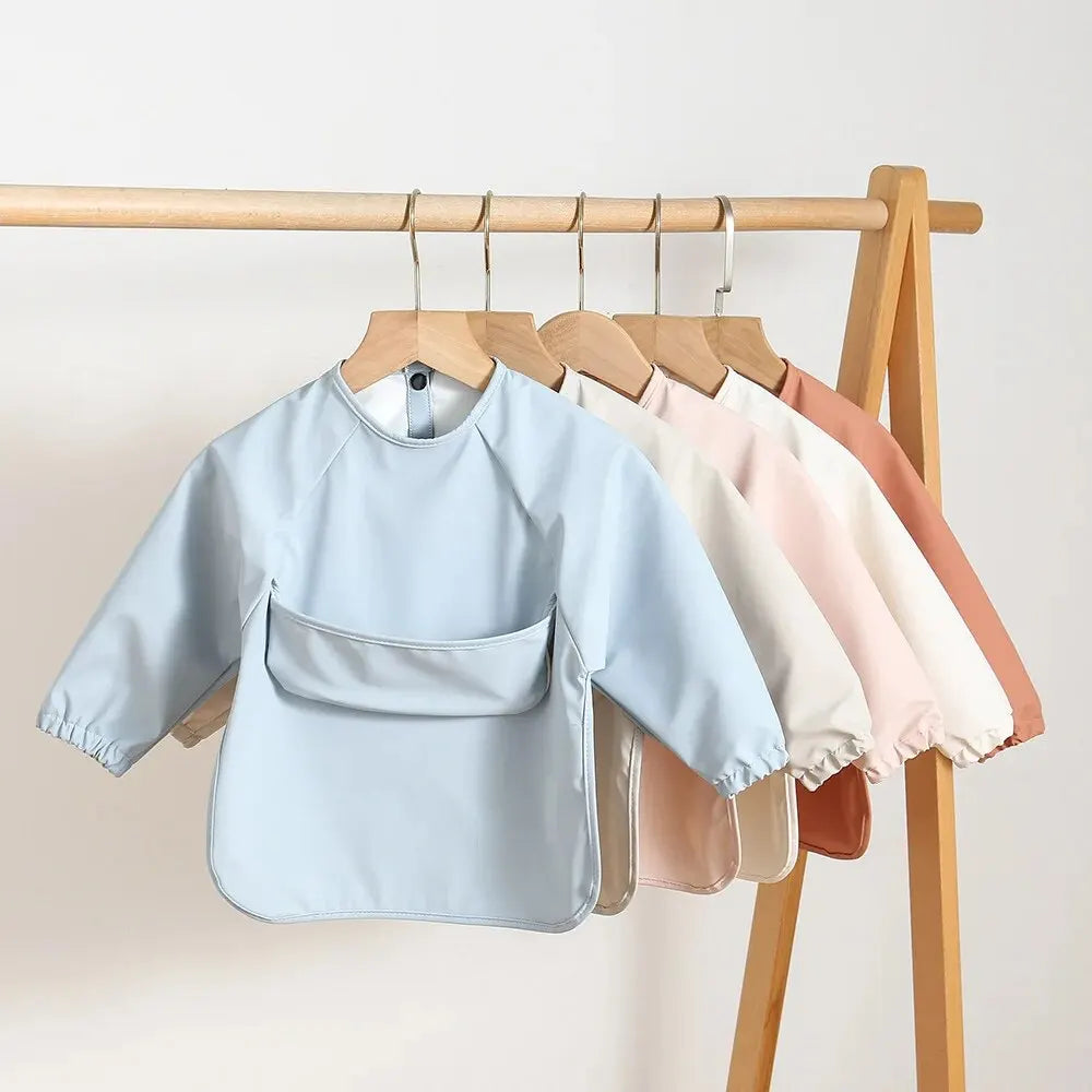 1pcs Solid Color Painting Smock Baby's Soft Waterproof Long Sleeve Art Smock Feeding Bib Apron for Kids Accessories