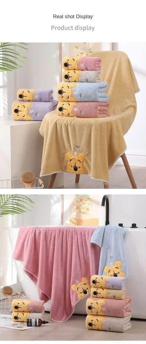35x75cm/70x140cm Winnie Bear Towel Bath Towel Soft and Absorbent Coral Velvet Towel Home Wash Towel Children's Cartoon Bath Towe
