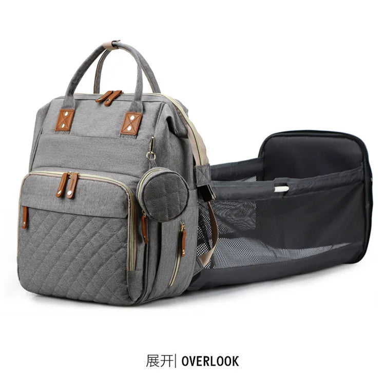 Mummy Backpack With Foldable Crib Soft Mattress Multifunctional Mommy Bags Baby Bottle Insulation Storage Bags Diaper Organizer
