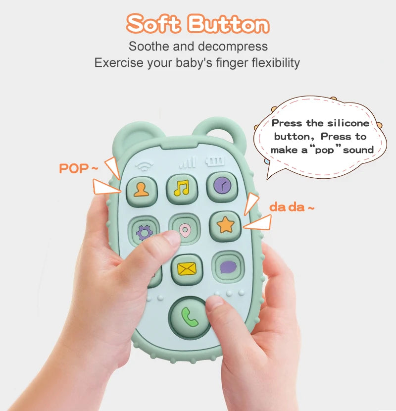 2024 New Baby Teether mobile phone Shape Silicone Teether Teething Toy Kids Sensory Educational Toy baby gift set