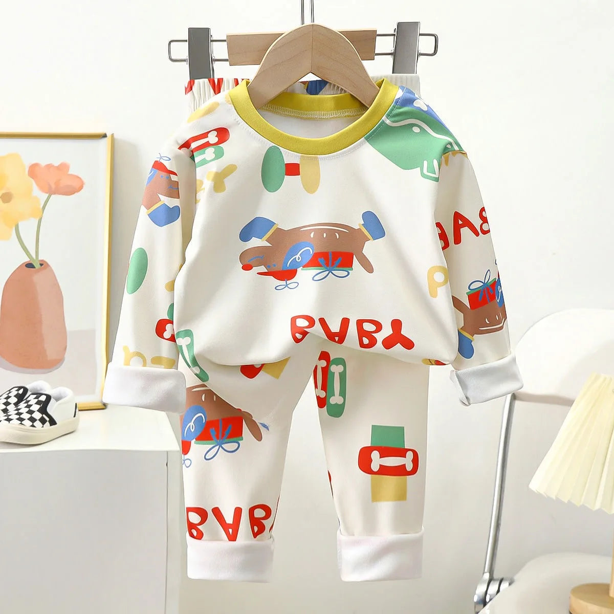 1pcs Children's Underwear Set Kids Soft Cotton Pajamas Boys Girls Baby Spring Autumn Cute Cartoon Long Sleeve Home Sleepwear