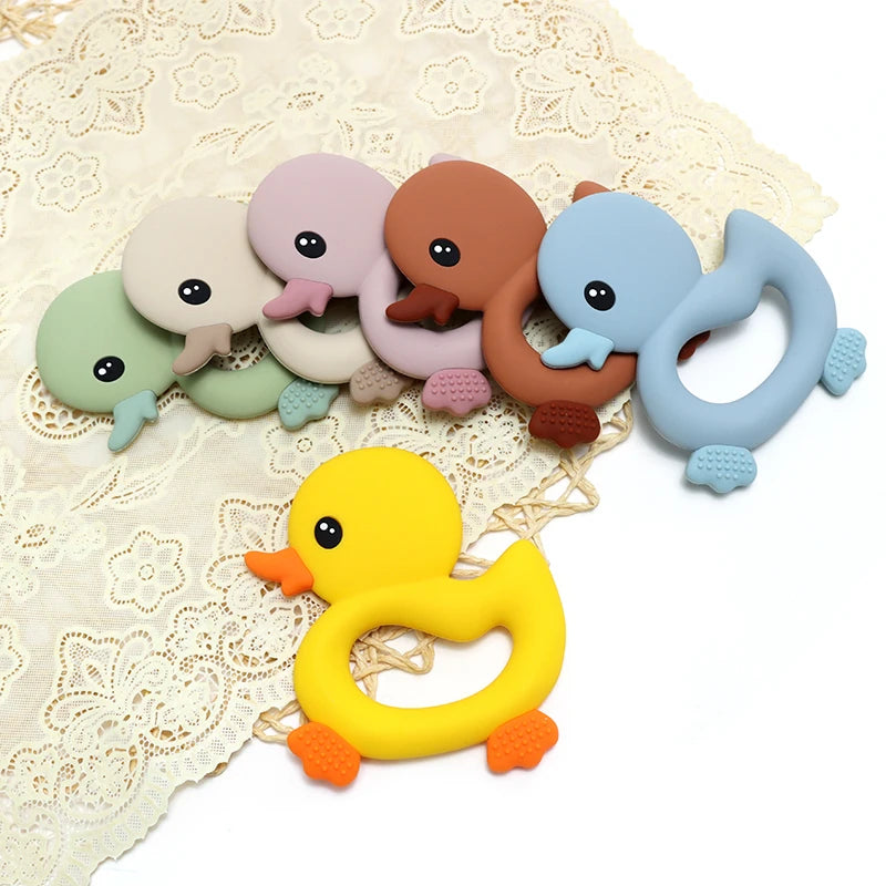 Food Grade Soft Silicone Infant Cartoon Duck Teether Sensory Teething Toys for Newborn Molar Nursing Baby Accessories BPA Free