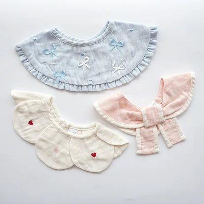 3Pcs Summer Thin Cotton Gauze Bib Round Petal Infant Baby Bib Absorbent Four-layer Gauze Drooling Saliva Towel Baby Supplies