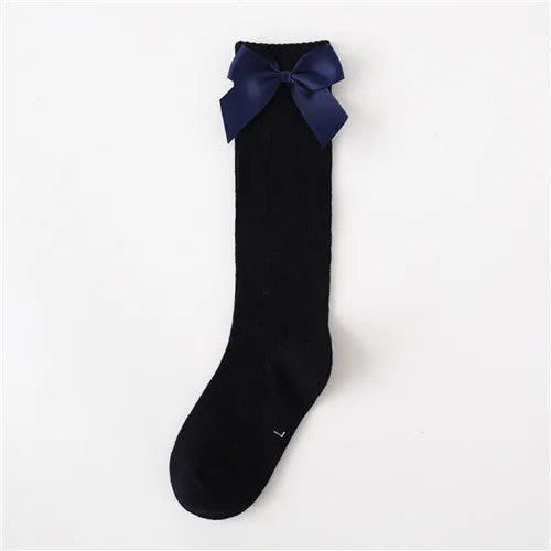 Solid Children Socks With Bows Cotton Baby Girls Socks Soft Toddlers Long Socks For Kids Princess Knee High Socks for Girls 2024