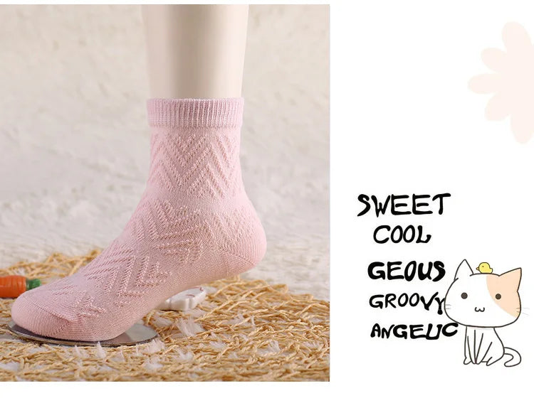 5 Pairs/Lot Children Soft Cotton Socks Boy Girl Baby Ultrathin Fashion Breathable Solid Mesh For Spring Summer 1-8T Teens Kids