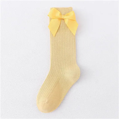 Solid Children Socks With Bows Cotton Baby Girls Socks Soft Toddlers Long Socks For Kids Princess Knee High Socks for Girls 2024