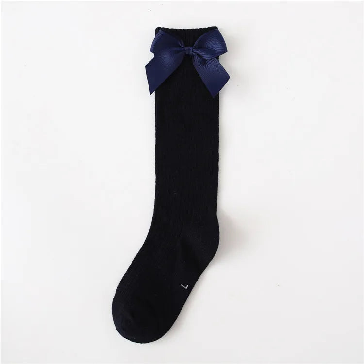 Solid Children Socks With Bows Cotton Baby Girls Socks Soft Toddlers Long Socks For Kids Princess Knee High Socks for Girls 2024