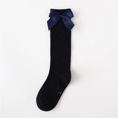 Solid Children Socks With Bows Cotton Baby Girls Socks Soft Toddlers Long Socks For Kids Princess Knee High Socks for Girls 2024