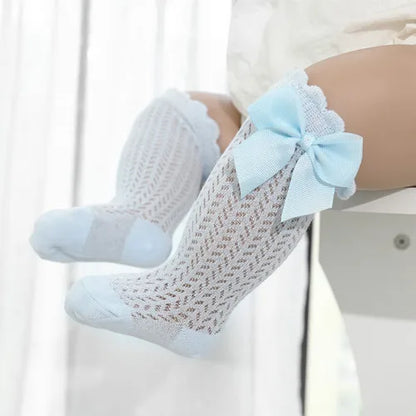 lawadka 0-24M Baby Girl Socks Toddler Big Bow Cotton Summer Mesh Infant Knee Socks Newborn Long Princess Socks For Girls 2024