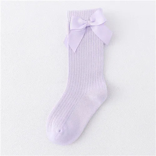 Solid Children Socks With Bows Cotton Baby Girls Socks Soft Toddlers Long Socks For Kids Princess Knee High Socks for Girls 2024