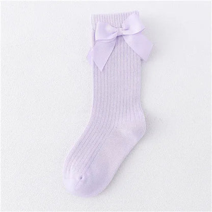 Solid Children Socks With Bows Cotton Baby Girls Socks Soft Toddlers Long Socks For Kids Princess Knee High Socks for Girls 2024