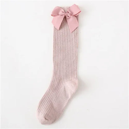 Solid Children Socks With Bows Cotton Baby Girls Socks Soft Toddlers Long Socks For Kids Princess Knee High Socks for Girls 2024