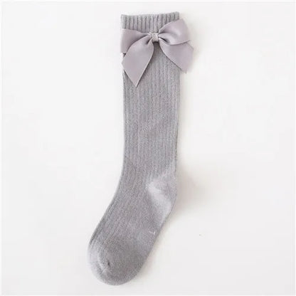 Solid Children Socks With Bows Cotton Baby Girls Socks Soft Toddlers Long Socks For Kids Princess Knee High Socks for Girls 2024