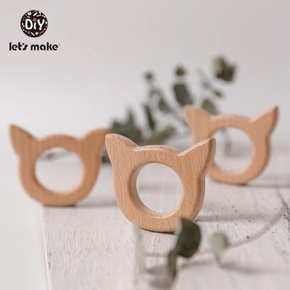 Let's Make 5pcs Wholesale Wooden Teether Rodent Pacifier Pendant Wooden Toys DIY Baby Necklace Gift BPA Free Beech Hedgehog Bird