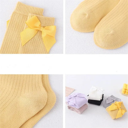 Solid Children Socks With Bows Cotton Baby Girls Socks Soft Toddlers Long Socks For Kids Princess Knee High Socks for Girls 2024