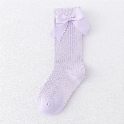 Solid Children Socks With Bows Cotton Baby Girls Socks Soft Toddlers Long Socks For Kids Princess Knee High Socks for Girls 2024