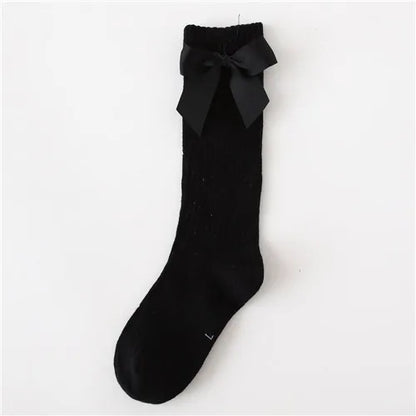 Solid Children Socks With Bows Cotton Baby Girls Socks Soft Toddlers Long Socks For Kids Princess Knee High Socks for Girls 2024