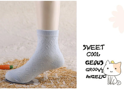 5 Pairs/Lot Children Soft Cotton Socks Boy Girl Baby Ultrathin Fashion Breathable Solid Mesh For Spring Summer 1-8T Teens Kids