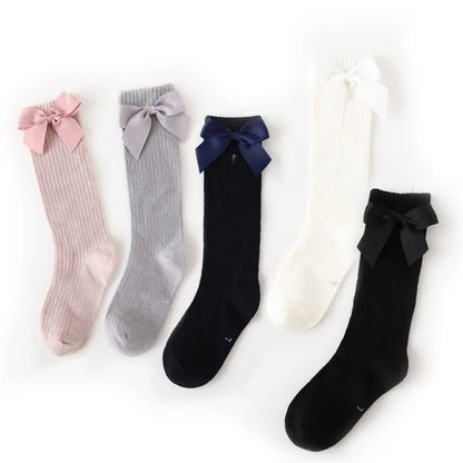 Solid Children Socks With Bows Cotton Baby Girls Socks Soft Toddlers Long Socks For Kids Princess Knee High Socks for Girls 2024