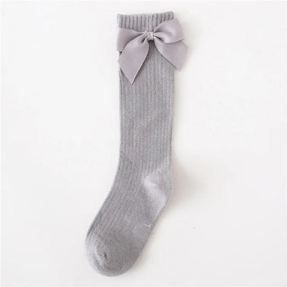 Solid Children Socks With Bows Cotton Baby Girls Socks Soft Toddlers Long Socks For Kids Princess Knee High Socks for Girls 2024