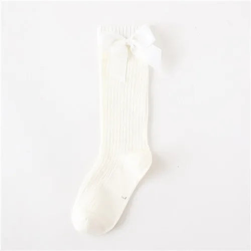 Solid Children Socks With Bows Cotton Baby Girls Socks Soft Toddlers Long Socks For Kids Princess Knee High Socks for Girls 2024