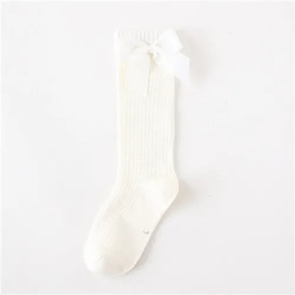 Solid Children Socks With Bows Cotton Baby Girls Socks Soft Toddlers Long Socks For Kids Princess Knee High Socks for Girls 2024