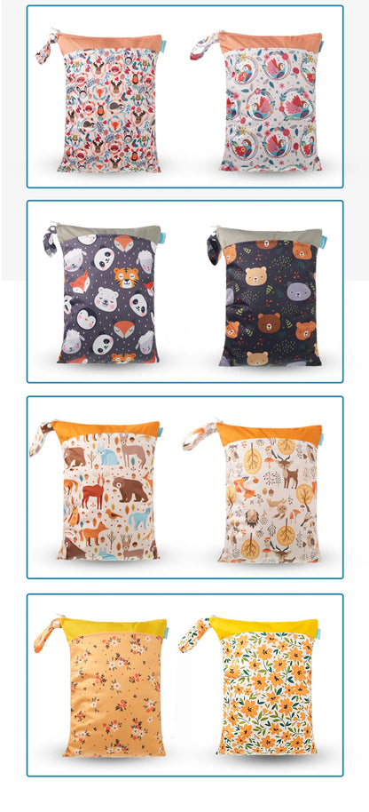 HappyFlute 2Pcs Waterproof Washable Dry And Wet Separation Baby Cloth Diaper Nappy Bag Travel Wetbag For Pool And Beach