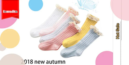 Solid Children Socks With Bows Cotton Baby Girls Socks Soft Toddlers Long Socks For Kids Princess Knee High Socks for Girls 2024