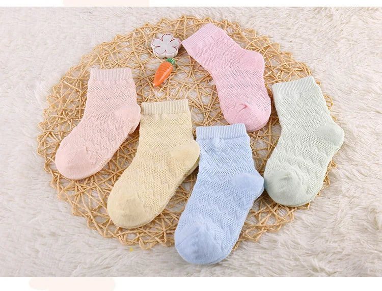 5 Pairs/Lot Children Soft Cotton Socks Boy Girl Baby Ultrathin Fashion Breathable Solid Mesh For Spring Summer 1-8T Teens Kids