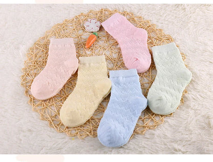 5 Pairs/Lot Children Soft Cotton Socks Boy Girl Baby Ultrathin Fashion Breathable Solid Mesh For Spring Summer 1-8T Teens Kids