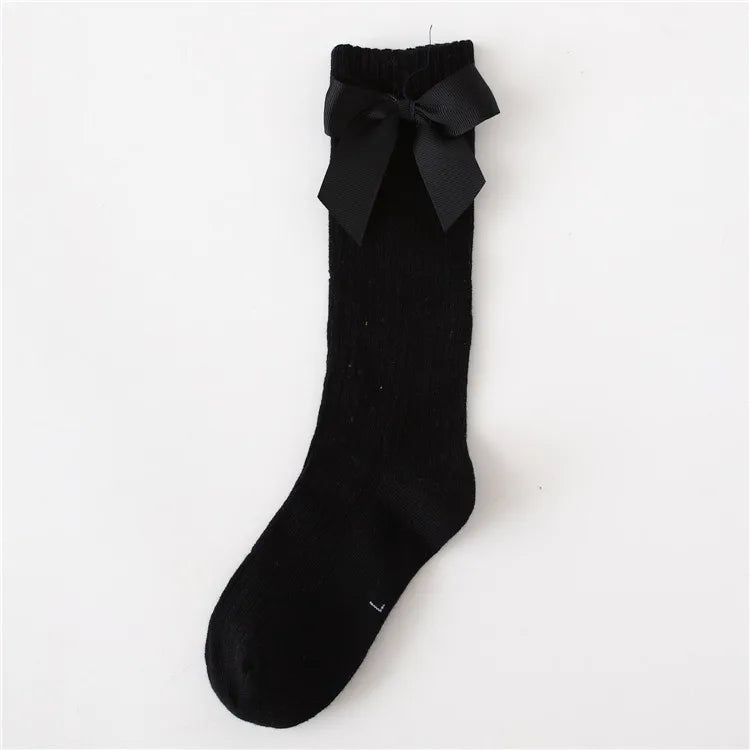 Solid Children Socks With Bows Cotton Baby Girls Socks Soft Toddlers Long Socks For Kids Princess Knee High Socks for Girls 2024